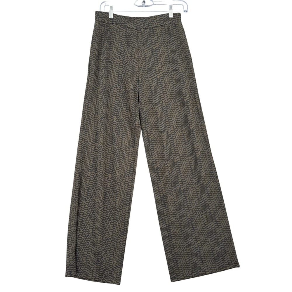Susan Graver Weekend Wide Leg Pants Womens XS Rayon Blend Snakeskin Olive Green